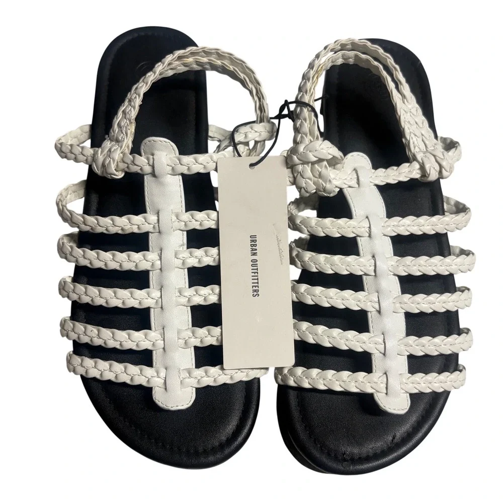 Urban Outfitters White Braided Strappy Flatform Platform Sandals Size 9 New Boho